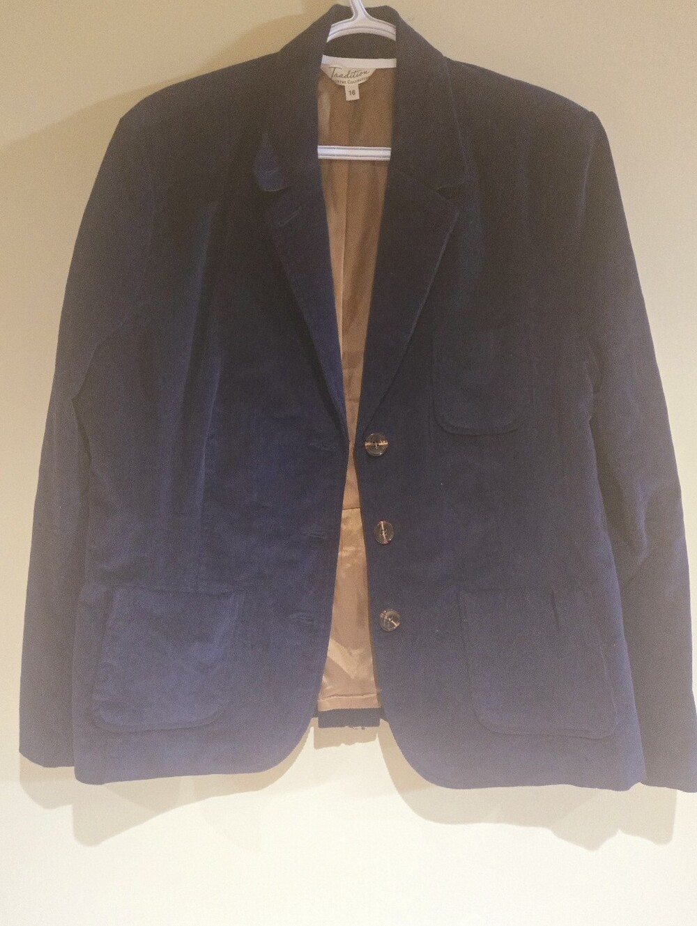 Vintage Tradition Country Collection Navy Blue Corduroy Blazer Jacket Size 16